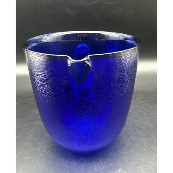 VTG COBALT BLUE Textured Glass Water Beverage Pitcher 6.75” Retro MCM - Picture 4 of 10